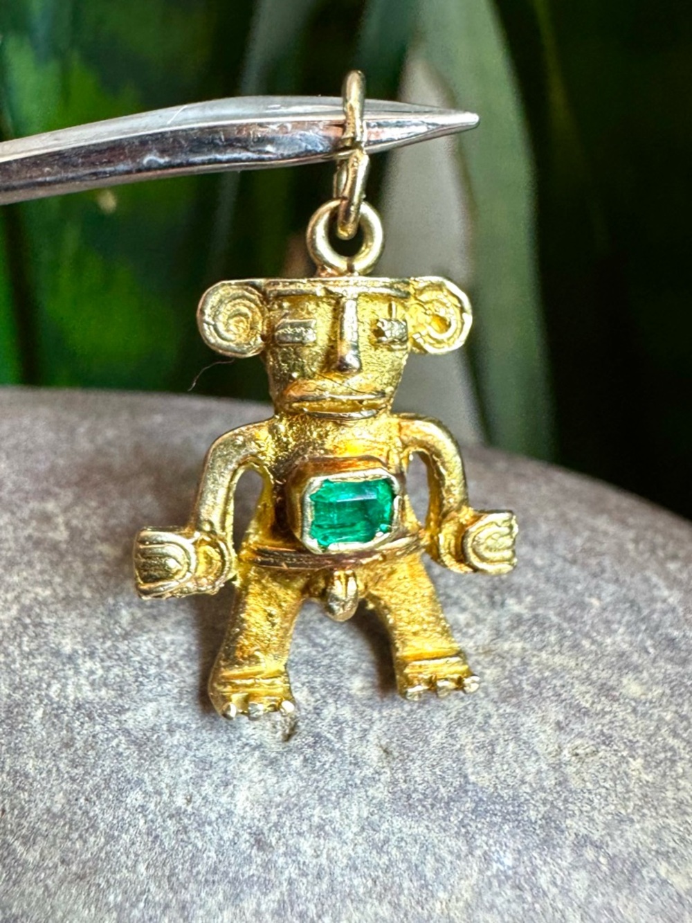 18k Emerald Mayan God Charm